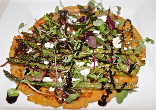 Soccer with Asparagus, Carmelized Onion & Sprouts